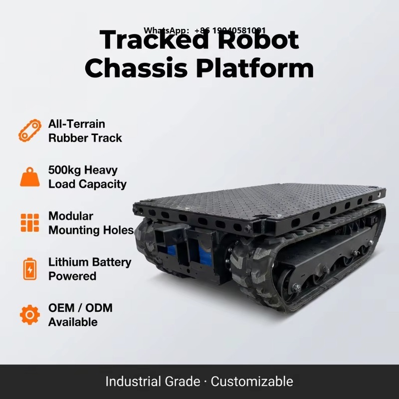 Robot Chassis - 300kgの積載能力を持つ、重荷重対応のクローラー式シャーシ。農業用および工学用ロボットの開発を支援。