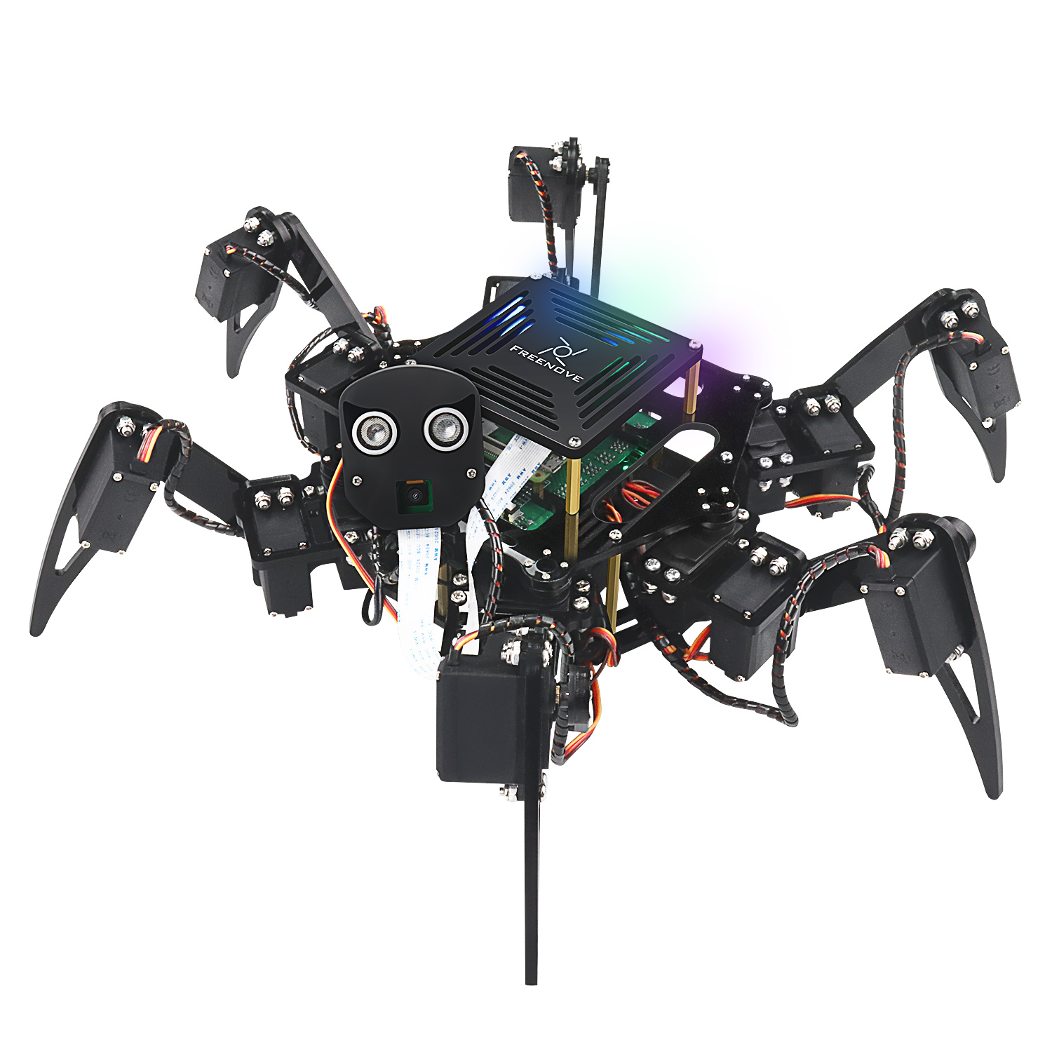 Line Follower Robot - Raspberry Pi 5、4、Zero 2 Wに対応したFreenove製大型六脚ロボットキット。歩行、自律走行、顔認識、超音波距離測定、アプリ連携機能を搭載。
