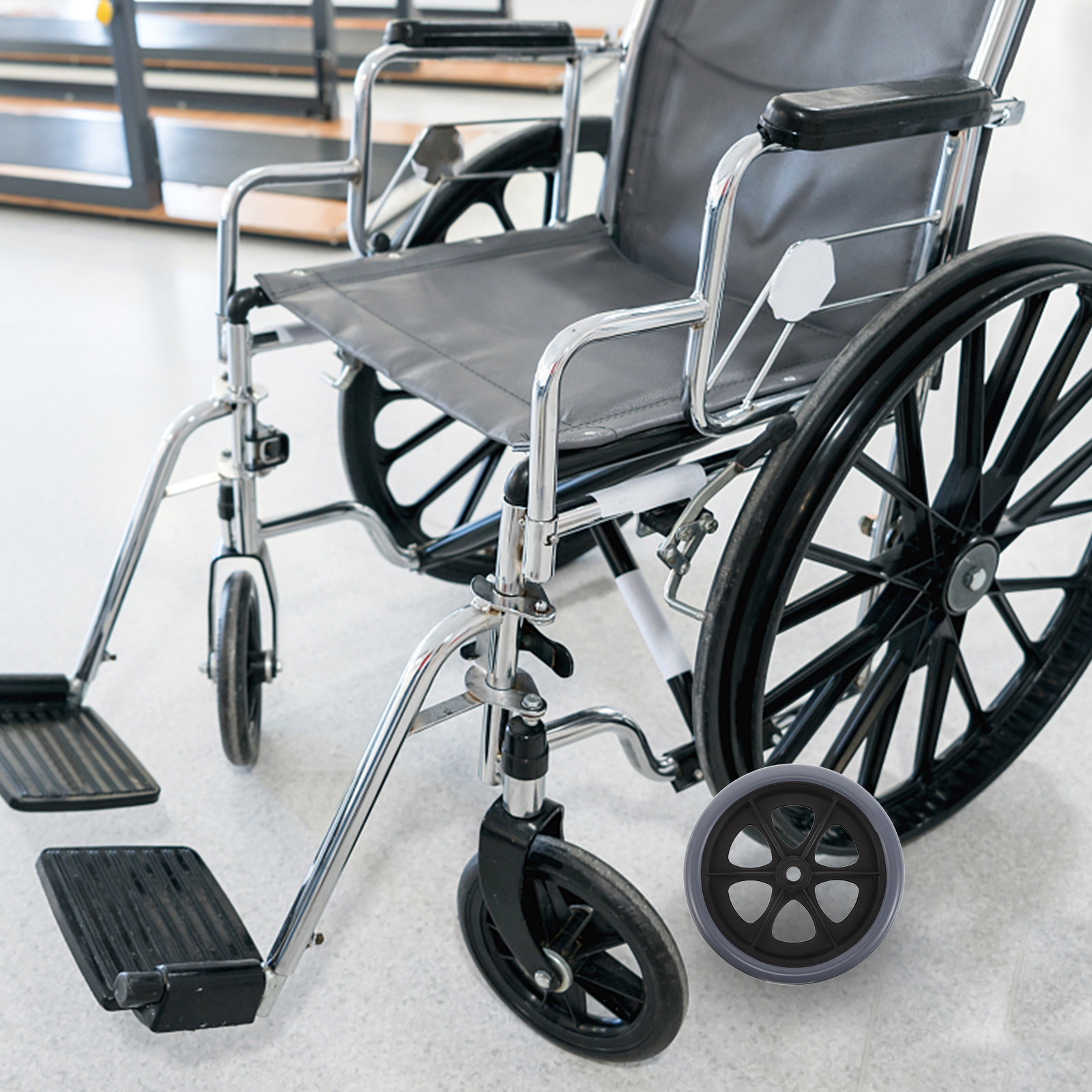 Caster Wheel - 2個入り、汎用型車椅子用フロントキャスターホイール。8インチ、耐久性に優れたソリッドタイプ。静音で滑らかな回転を実現する、手動車椅子用タイヤ。